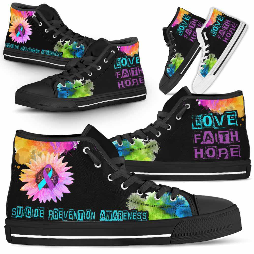 HTS-U-Awareness-LoveFaithHopeWatercolor-Suicide_Prevention-40@ Love Faith Hope Watercolor Suicide Prevention 40-Suicide Prevention Awareness Ribbon Watercolor High Top Shoes. Faith Hope Love Fighter Survivor Gift.