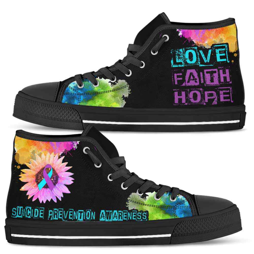 HTS-U-Awareness-LoveFaithHopeWatercolor-Suicide_Prevention-40@ Love Faith Hope Watercolor Suicide Prevention 40-Suicide Prevention Awareness Ribbon Watercolor High Top Shoes. Faith Hope Love Fighter Survivor Gift.