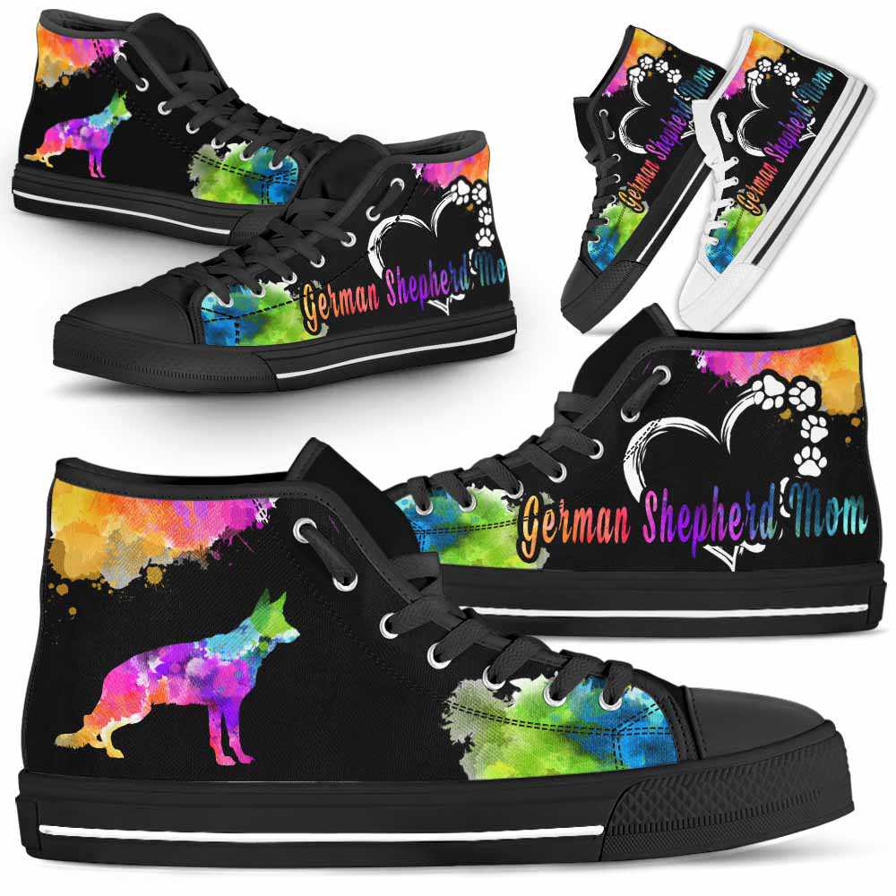 HTS-U-Dog-WatercolorDogMom-German_Shepherd-12@ Watercolor Dog Mom German Shepherd 12-German Shepherd Mom Dog Lovers Watercolor High Top Shoes Gift Women. Dog Mom Colorful Custom Shoes.
