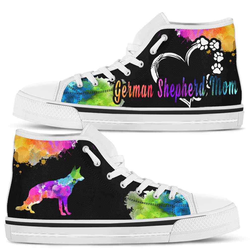HTS-U-Dog-WatercolorDogMom-German_Shepherd-12@ Watercolor Dog Mom German Shepherd 12-German Shepherd Mom Dog Lovers Watercolor High Top Shoes Gift Women. Dog Mom Colorful Custom Shoes.