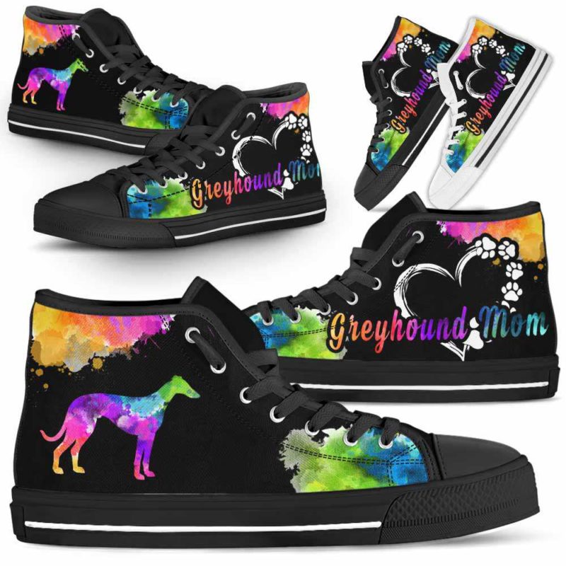 HTS-U-Dog-WatercolorDogMom-Greyhound-13@ Watercolor Dog Mom Greyhound 13-Greyhound Mom Dog Lovers Watercolor High Top Shoes Gift Women. Dog Mom Colorful Custom Shoes.