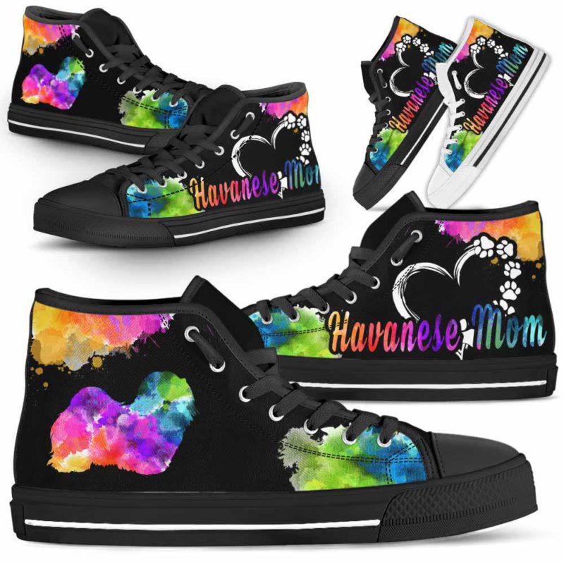 HTS-U-Dog-WatercolorDogMom-Havanese-14@ Watercolor Dog Mom Havanese 14-Havanese Mom Dog Lovers Watercolor High Top Shoes Gift Women. Dog Mom Colorful Custom Shoes.