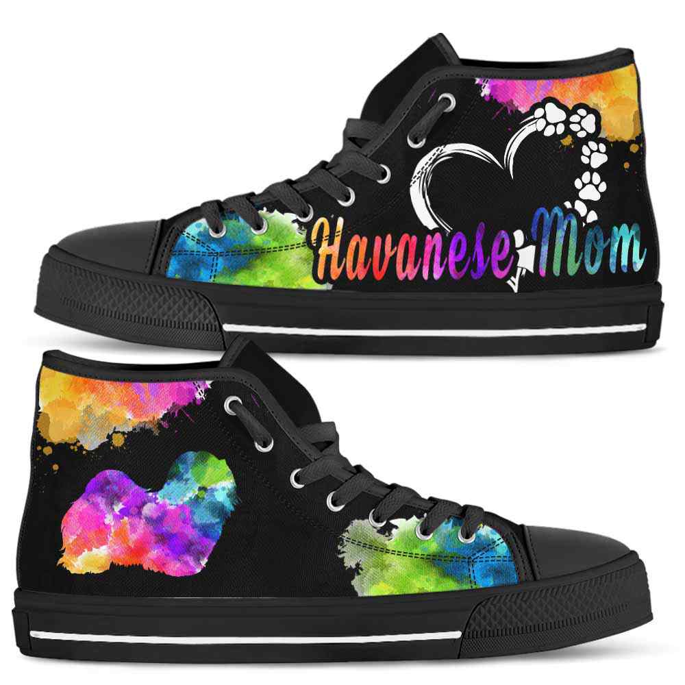 HTS-U-Dog-WatercolorDogMom-Havanese-14@ Watercolor Dog Mom Havanese 14-Havanese Mom Dog Lovers Watercolor High Top Shoes Gift Women. Dog Mom Colorful Custom Shoes.