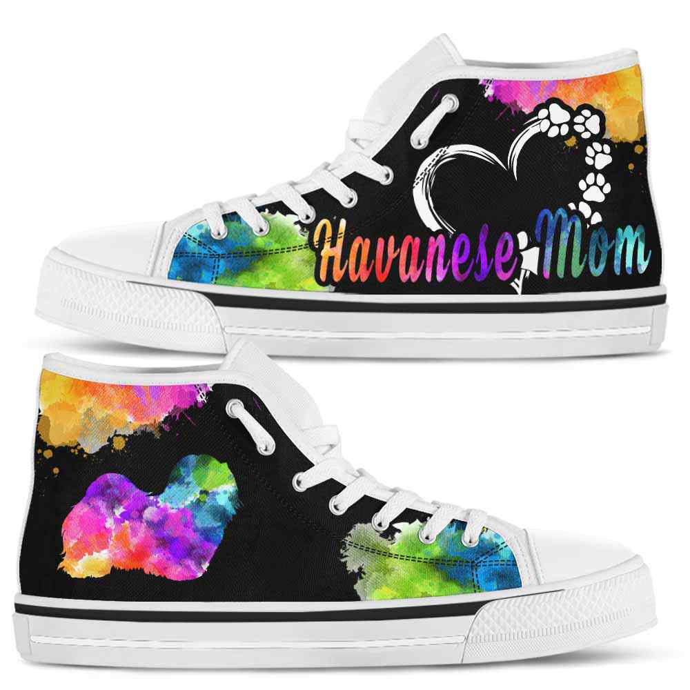 HTS-U-Dog-WatercolorDogMom-Havanese-14@ Watercolor Dog Mom Havanese 14-Havanese Mom Dog Lovers Watercolor High Top Shoes Gift Women. Dog Mom Colorful Custom Shoes.