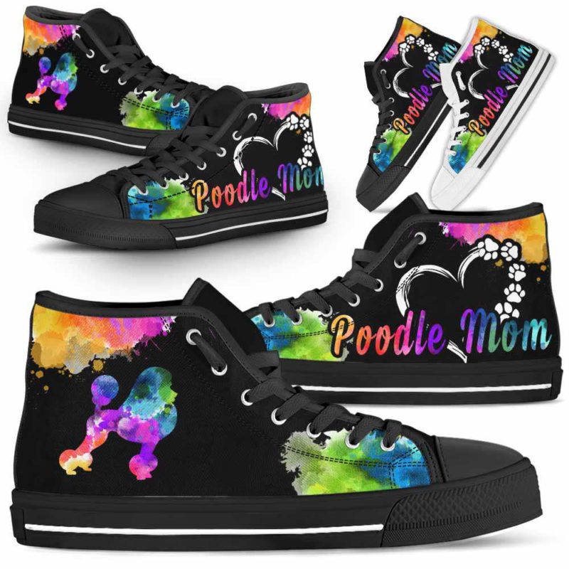HTS-U-Dog-WatercolorDogMom-Poodle-18@ Watercolor Dog Mom Poodle 18-Poodle Mom Dog Lovers Watercolor High Top Shoes Gift Women. Dog Mom Colorful Custom Shoes.