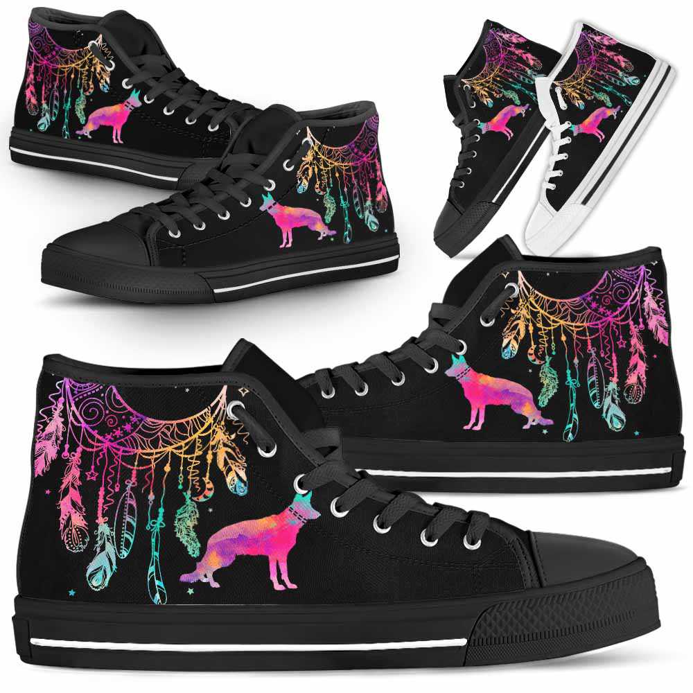 HTS-W-Dog-ColorfulDreamcatcher-German_Shepherd-12@ Colorful Dreamcatcher German Shepherd 12-German Shepherd Dog Lovers High Top Shoes Gift Men Women. Colorful Dreamcatcher Custom Shoes.