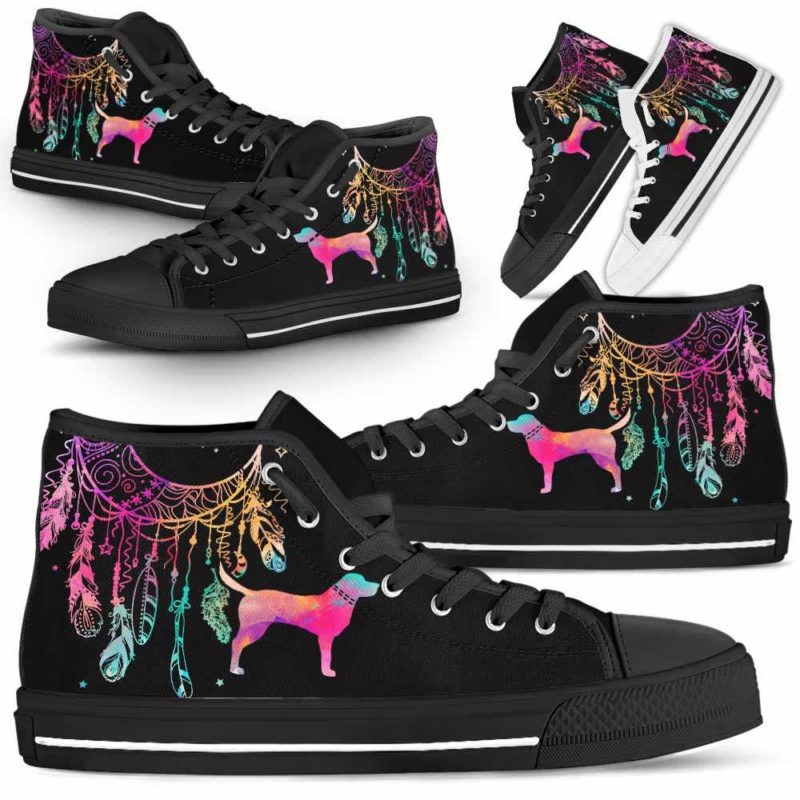 HTS-W-Dog-ColorfulDreamcatcher-Lab-17@ Colorful Dreamcatcher Lab 17-Lab Dog Lovers High Top Shoes Gift Men Women. Colorful Dreamcatcher Custom Shoes. Labrador Retriever