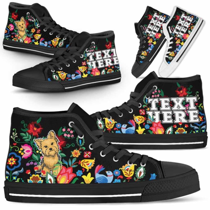 HTS-W-Dog-Embroidery11-Yorkie-63@undefined-Yorkie Dog Lovers Canvas Shoes Colorful Flower Floral High Top Shoes Gift Men Women. Dog Mom Dog Dad Custom Shoes. Yorkshire Terrier