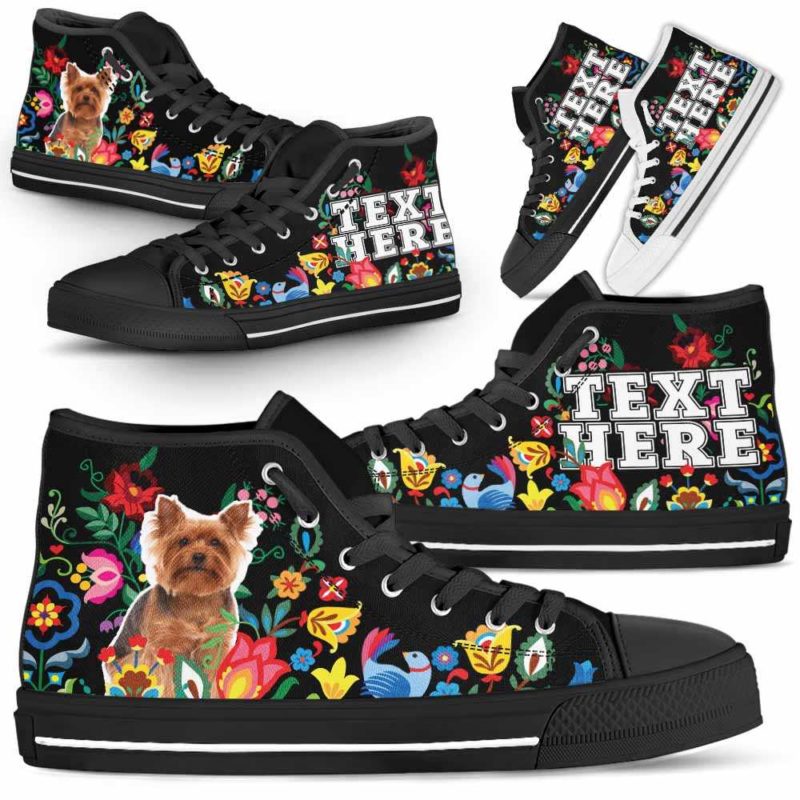HTS-W-Dog-Embroidery11-Yorkie-64@undefined-Yorkie Dog Lovers Canvas Shoes Colorful Flower Floral High Top Shoes Gift Men Women. Dog Mom Dog Dad Custom Shoes. Yorkshire Terrier