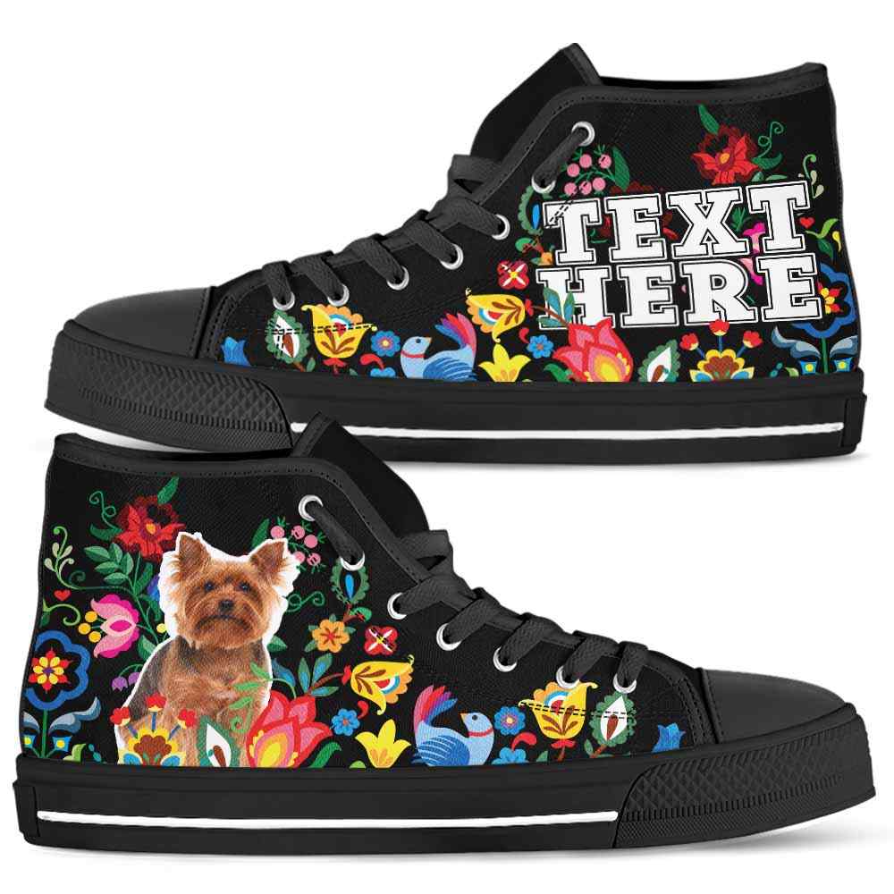 HTS-W-Dog-Embroidery11-Yorkie-64@undefined-Yorkie Dog Lovers Canvas Shoes Colorful Flower Floral High Top Shoes Gift Men Women. Dog Mom Dog Dad Custom Shoes. Yorkshire Terrier