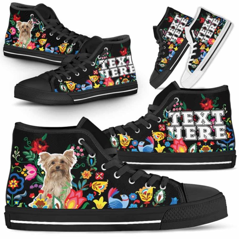 HTS-W-Dog-Embroidery11-Yorkie-65@undefined-Yorkie Dog Lovers Canvas Shoes Colorful Flower Floral High Top Shoes Gift Men Women. Dog Mom Dog Dad Custom Shoes. Yorkshire Terrier