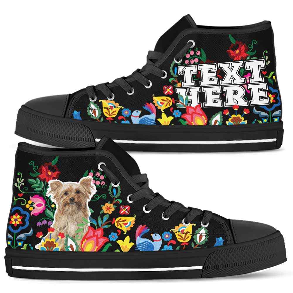 HTS-W-Dog-Embroidery11-Yorkie-65@undefined-Yorkie Dog Lovers Canvas Shoes Colorful Flower Floral High Top Shoes Gift Men Women. Dog Mom Dog Dad Custom Shoes. Yorkshire Terrier