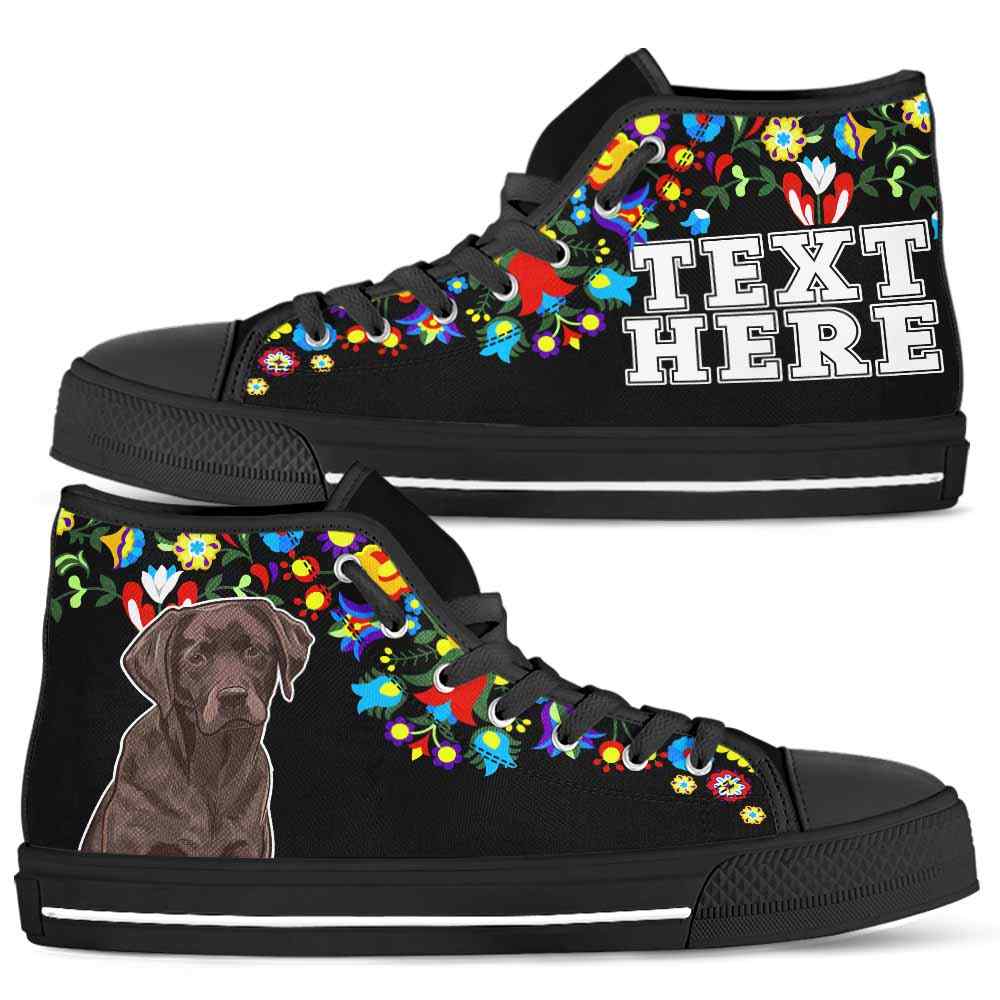 HTS-W-Dog-Embroidery12-Lab-37@undefined-Lab Dog Lovers Canvas Shoes Colorful Floral Flower High Top Shoes Gift Men Women. Dog Mom Dog Dad Custom Shoes. Labrador Retriever
