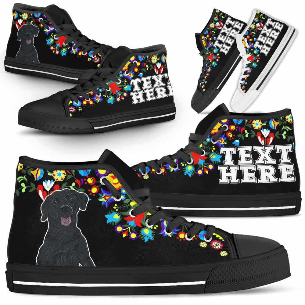 HTS-W-Dog-Embroidery12-Lab-38@undefined-Lab Dog Lovers Canvas Shoes Colorful Floral Flower High Top Shoes Gift Men Women. Dog Mom Dog Dad Custom Shoes. Labrador Retriever