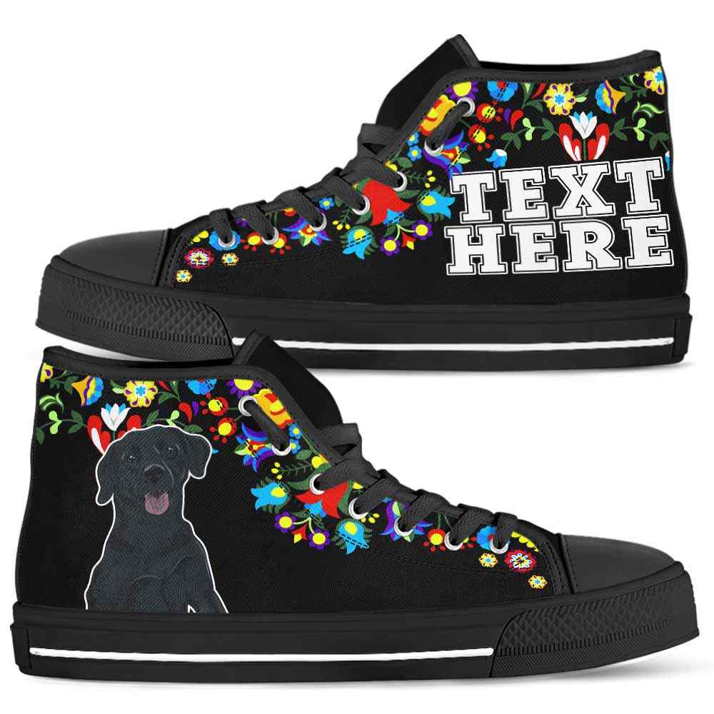 HTS-W-Dog-Embroidery12-Lab-38@undefined-Lab Dog Lovers Canvas Shoes Colorful Floral Flower High Top Shoes Gift Men Women. Dog Mom Dog Dad Custom Shoes. Labrador Retriever