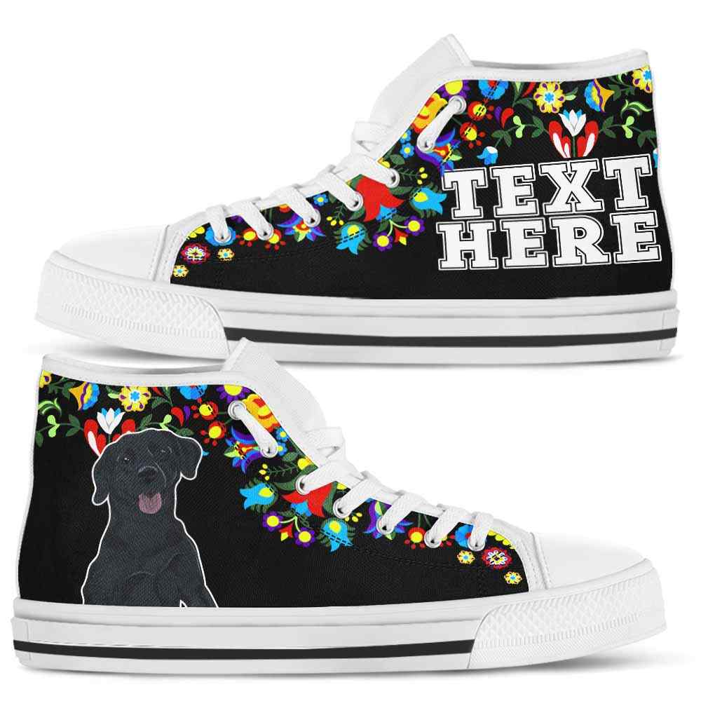 HTS-W-Dog-Embroidery12-Lab-38@undefined-Lab Dog Lovers Canvas Shoes Colorful Floral Flower High Top Shoes Gift Men Women. Dog Mom Dog Dad Custom Shoes. Labrador Retriever