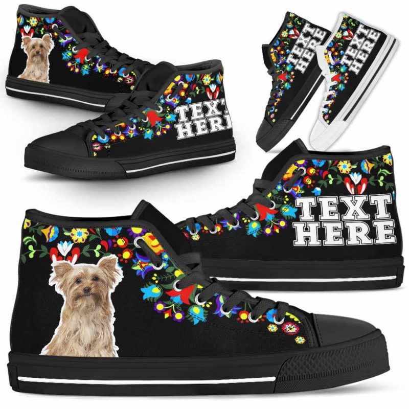 HTS-W-Dog-Embroidery12-Yorkie-65@undefined-Yorkie Dog Lovers Canvas Shoes Colorful Floral Flower High Top Shoes Gift Men Women. Dog Mom Dog Dad Custom Shoes. Yorkshire Terrier