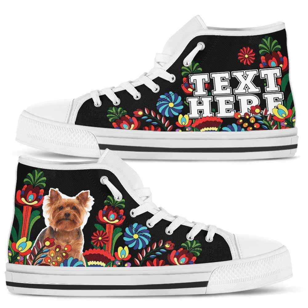 HTS-W-Dog-Embroidery13-Yorkie-64@undefined-Yorkie Dog Lovers Floral Canvas Shoes Colorful Flower High Top Shoes Gift Men Women. Dog Mom Dog Dad Custom Shoes. Yorkshire Terrier