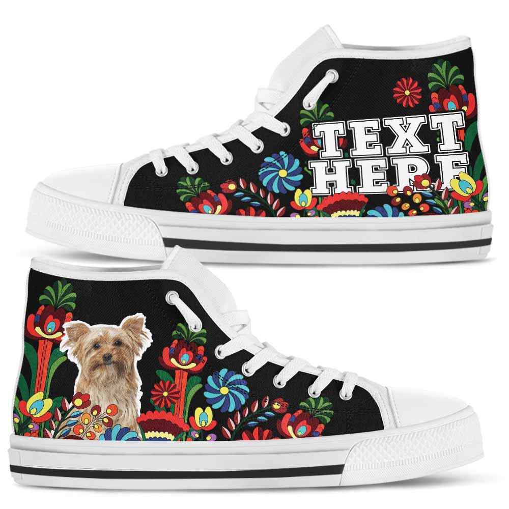 HTS-W-Dog-Embroidery13-Yorkie-65@undefined-Yorkie Dog Lovers Floral Canvas Shoes Colorful Flower High Top Shoes Gift Men Women. Dog Mom Dog Dad Custom Shoes. Yorkshire Terrier