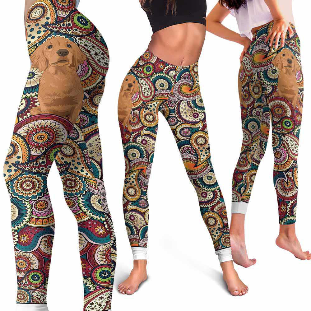 LEGG-W-Dog-RedMandalaBG-Lab-40-Lab Dog Lovers Colorful Mandala Yoga Gym Workout Women Leggings. Dog Mom Dog Dad Dog Owner Gift Custom Leggings. Labrador Retriever