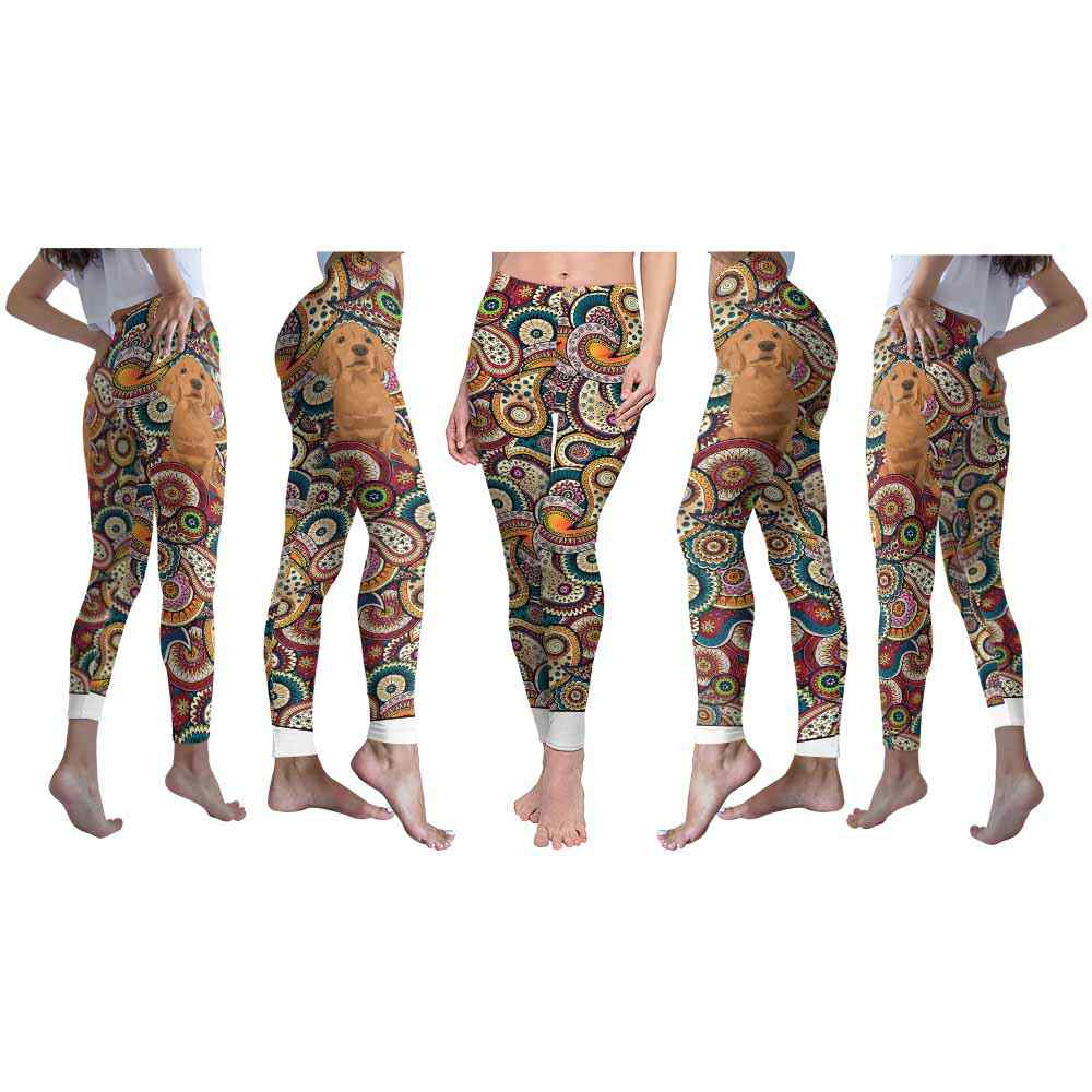 LEGG-W-Dog-RedMandalaBG-Lab-40-Lab Dog Lovers Colorful Mandala Yoga Gym Workout Women Leggings. Dog Mom Dog Dad Dog Owner Gift Custom Leggings. Labrador Retriever