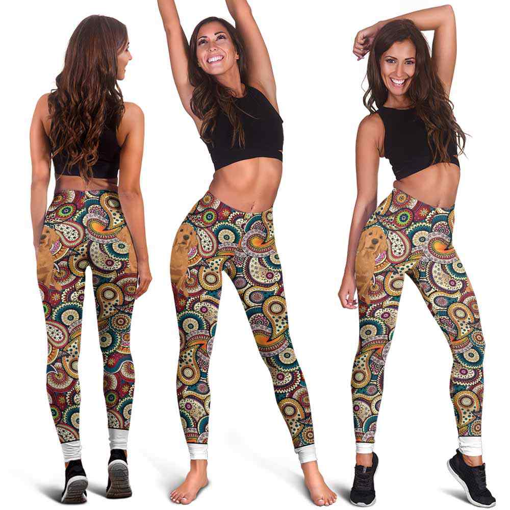 LEGG-W-Dog-RedMandalaBG-Lab-40-Lab Dog Lovers Colorful Mandala Yoga Gym Workout Women Leggings. Dog Mom Dog Dad Dog Owner Gift Custom Leggings. Labrador Retriever