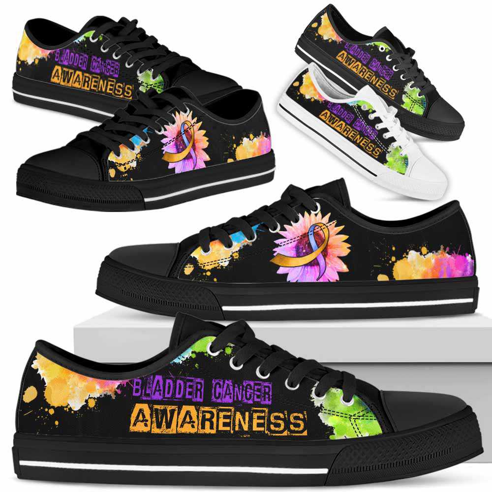 LTS-U-Awareness-WatercolorSunflowerRibbon-Bladder_Cancer-7@ Watercolor Sunflower Ribbon Bladder Cancer 7-Bladder Cancer Awareness Ribbon Low Top Shoes Watercolor Sunflower. Fighter Survivor Gift.