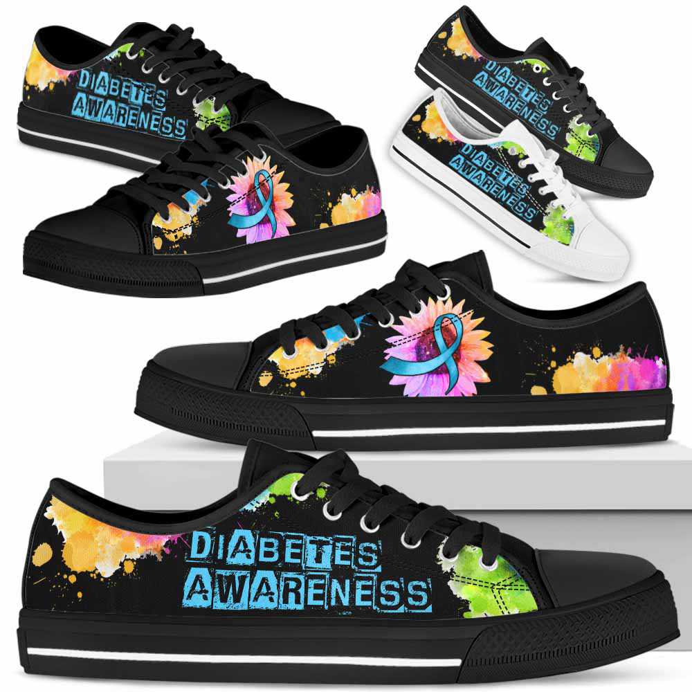 LTS-U-Awareness-WatercolorSunflowerRibbon-Diabetes-17@ Watercolor Sunflower Ribbon Diabetes 17-Diabetes Awareness Ribbon Low Top Shoes Watercolor Sunflower. Fighter Survivor Gift.