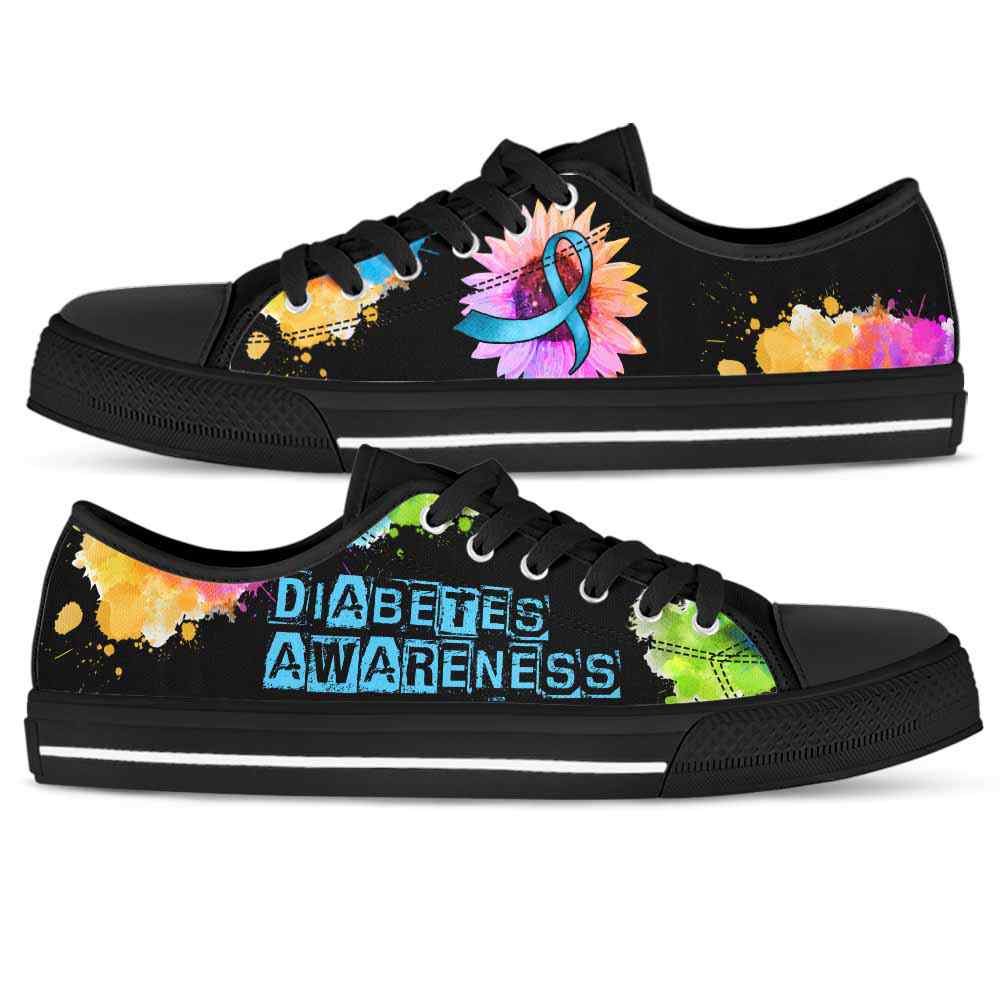 LTS-U-Awareness-WatercolorSunflowerRibbon-Diabetes-17@ Watercolor Sunflower Ribbon Diabetes 17-Diabetes Awareness Ribbon Low Top Shoes Watercolor Sunflower. Fighter Survivor Gift.