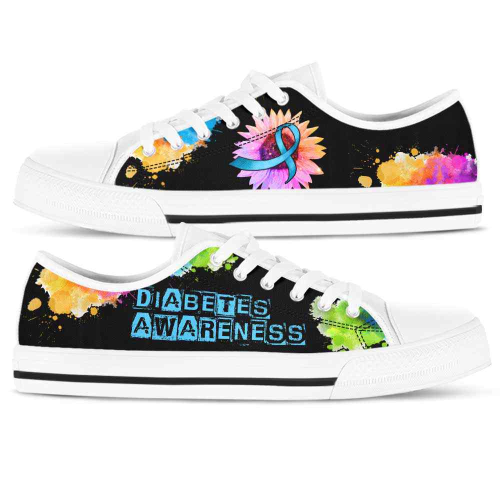 LTS-U-Awareness-WatercolorSunflowerRibbon-Diabetes-17@ Watercolor Sunflower Ribbon Diabetes 17-Diabetes Awareness Ribbon Low Top Shoes Watercolor Sunflower. Fighter Survivor Gift.
