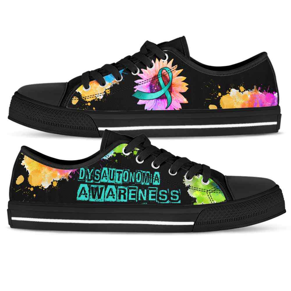 LTS-U-Awareness-WatercolorSunflowerRibbon-Dysautonomia-19@ Watercolor Sunflower Ribbon Dysautonomia 19-Dysautonomia Awareness Ribbon Low Top Shoes Watercolor Sunflower. Fighter Survivor Gift.
