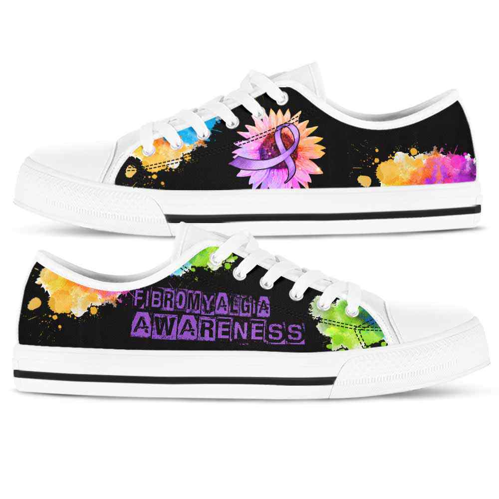 LTS-U-Awareness-WatercolorSunflowerRibbon-Fibromyalgia-23@ Watercolor Sunflower Ribbon Fibromyalgia 23-Fibromyalgia Awareness Ribbon Low Top Shoes Watercolor Sunflower. Fighter Survivor Gift.