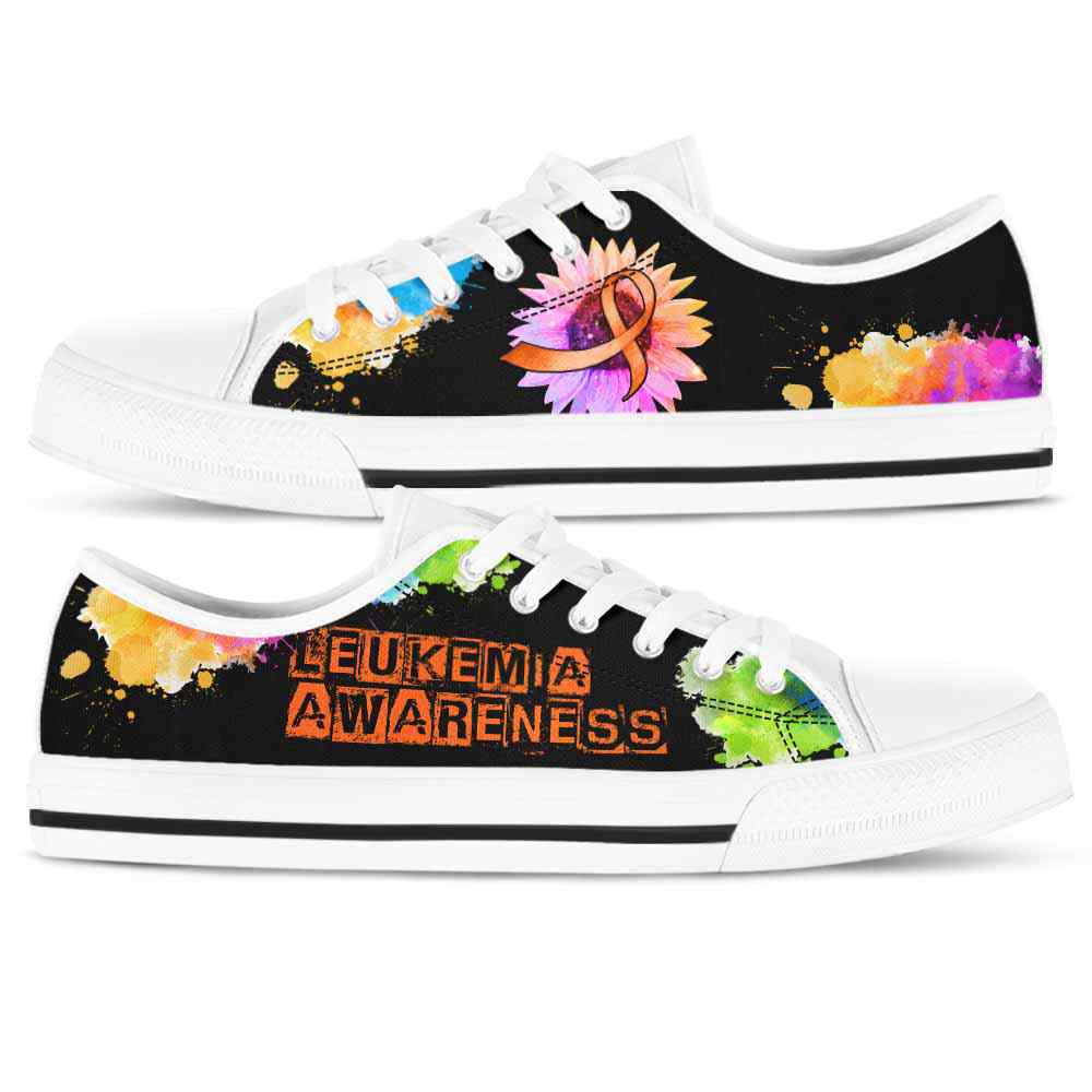 LTS-U-Awareness-WatercolorSunflowerRibbon-Leukemia-25@ Watercolor Sunflower Ribbon Leukemia 25-Leukemia Awareness Ribbon Low Top Shoes Watercolor Sunflower. Fighter Survivor Gift.