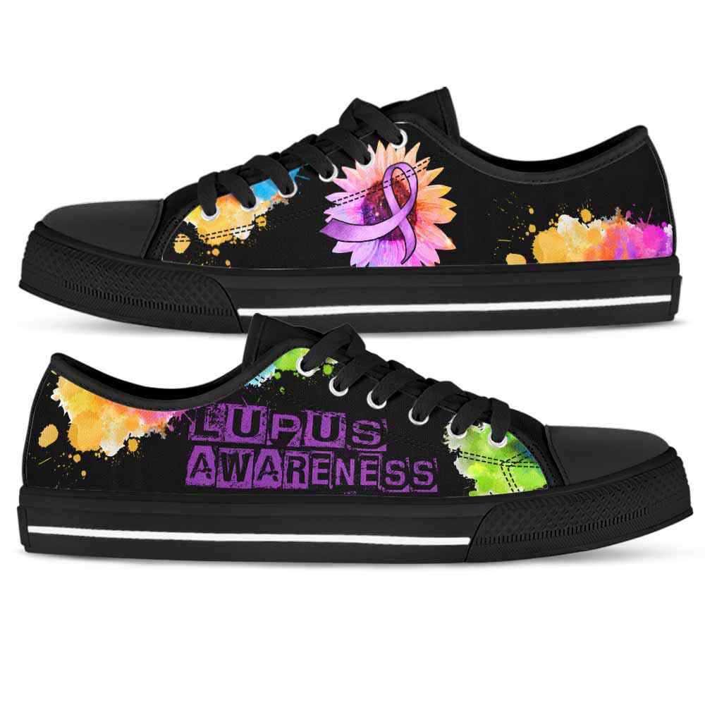LTS-U-Awareness-WatercolorSunflowerRibbon-Lupus-27@ Watercolor Sunflower Ribbon Lupus 27-Lupus Awareness Ribbon Low Top Shoes Watercolor Sunflower. Fighter Survivor Gift.