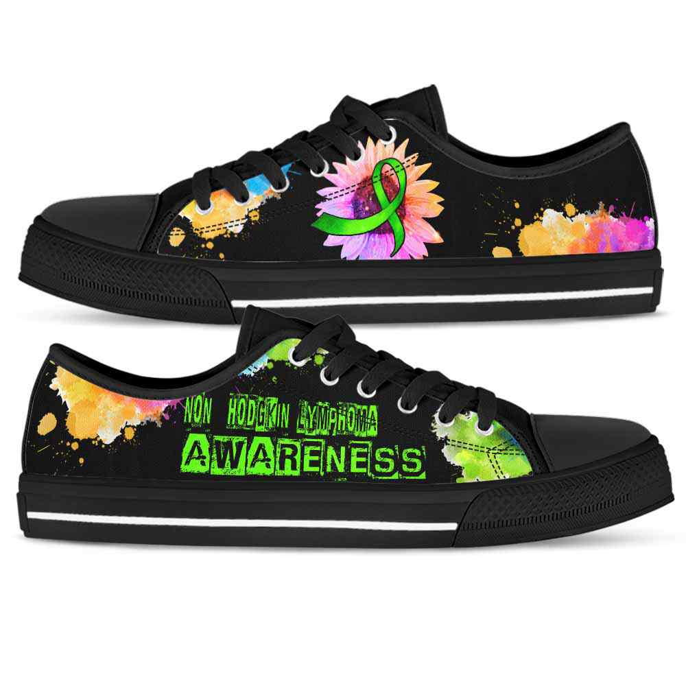 LTS-U-Awareness-WatercolorSunflowerRibbon-Non-Hodgkin_Lymphoma-31@ Watercolor Sunflower Ribbon Non-Hodgkin Lymphoma 31-Non-Hodgkin Lymphoma Awareness Ribbon Low Top Shoes Watercolor Sunflower. Fighter Survivor Gift.