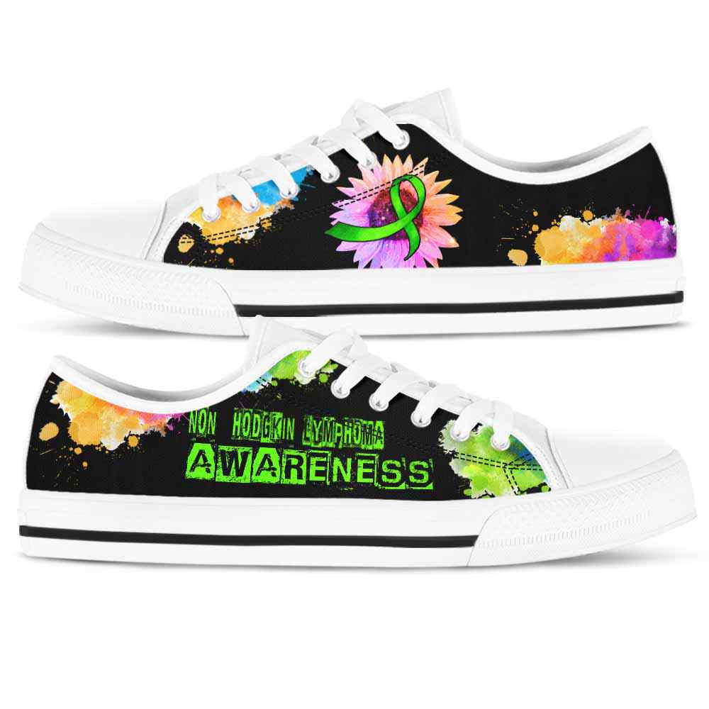 LTS-U-Awareness-WatercolorSunflowerRibbon-Non-Hodgkin_Lymphoma-31@ Watercolor Sunflower Ribbon Non-Hodgkin Lymphoma 31-Non-Hodgkin Lymphoma Awareness Ribbon Low Top Shoes Watercolor Sunflower. Fighter Survivor Gift.