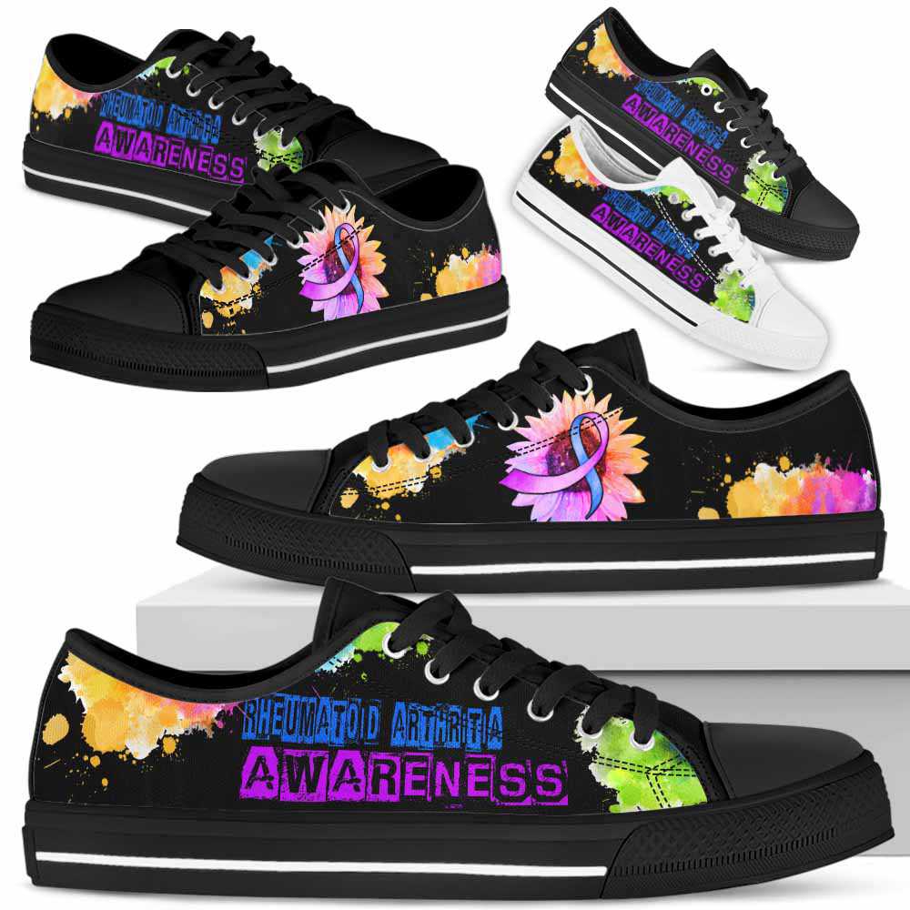 LTS-U-Awareness-WatercolorSunflowerRibbon-Rheumatoid_Arthritia-36@ Watercolor Sunflower Ribbon Rheumatoid Arthritia 36-Rheumatoid Arthritia Awareness Ribbon Low Top Shoes Watercolor Sunflower. Fighter Survivor Gift.