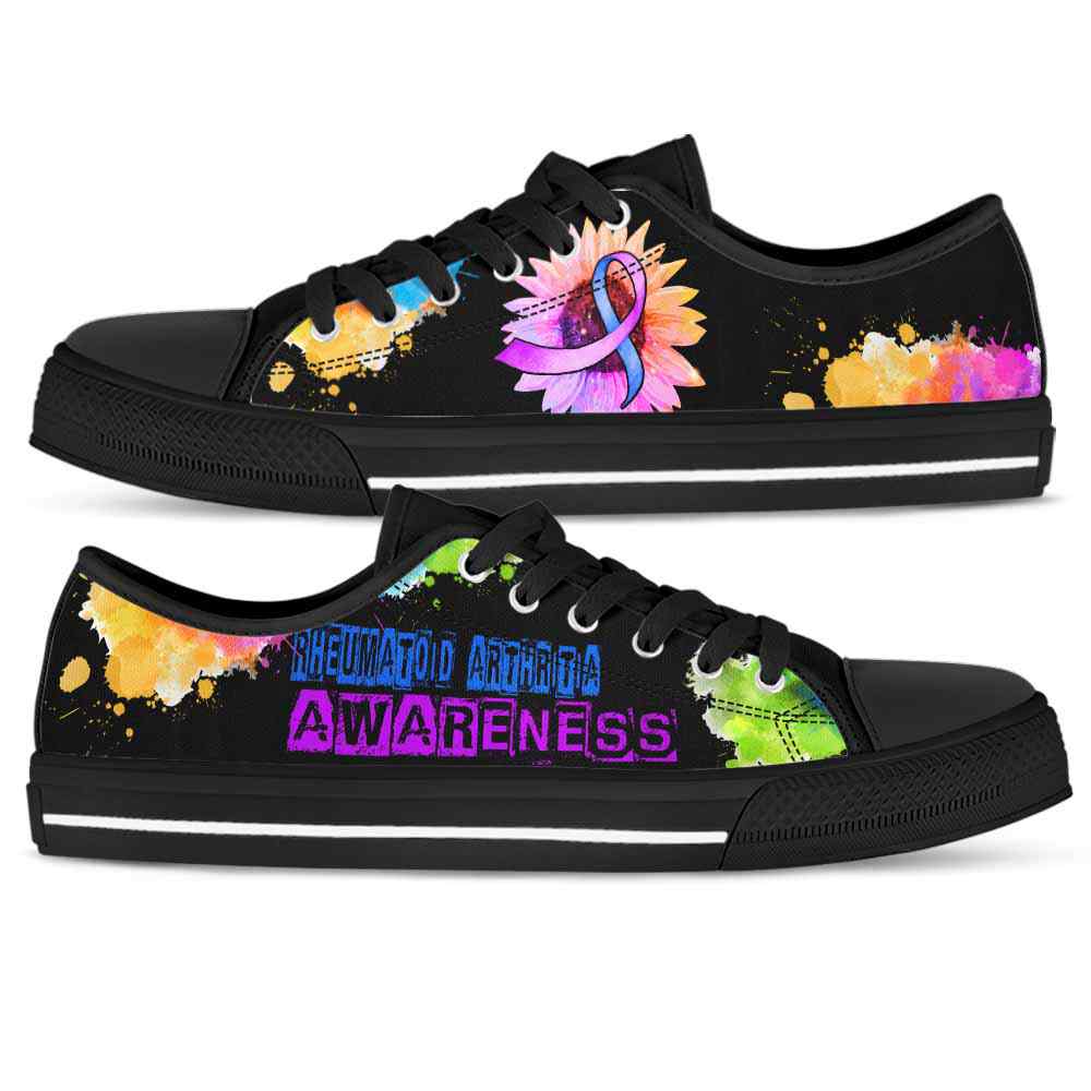 LTS-U-Awareness-WatercolorSunflowerRibbon-Rheumatoid_Arthritia-36@ Watercolor Sunflower Ribbon Rheumatoid Arthritia 36-Rheumatoid Arthritia Awareness Ribbon Low Top Shoes Watercolor Sunflower. Fighter Survivor Gift.