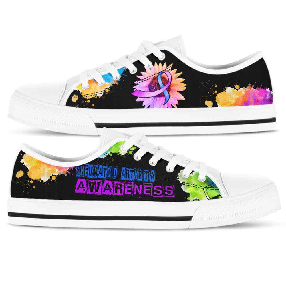 LTS-U-Awareness-WatercolorSunflowerRibbon-Rheumatoid_Arthritia-36@ Watercolor Sunflower Ribbon Rheumatoid Arthritia 36-Rheumatoid Arthritia Awareness Ribbon Low Top Shoes Watercolor Sunflower. Fighter Survivor Gift.