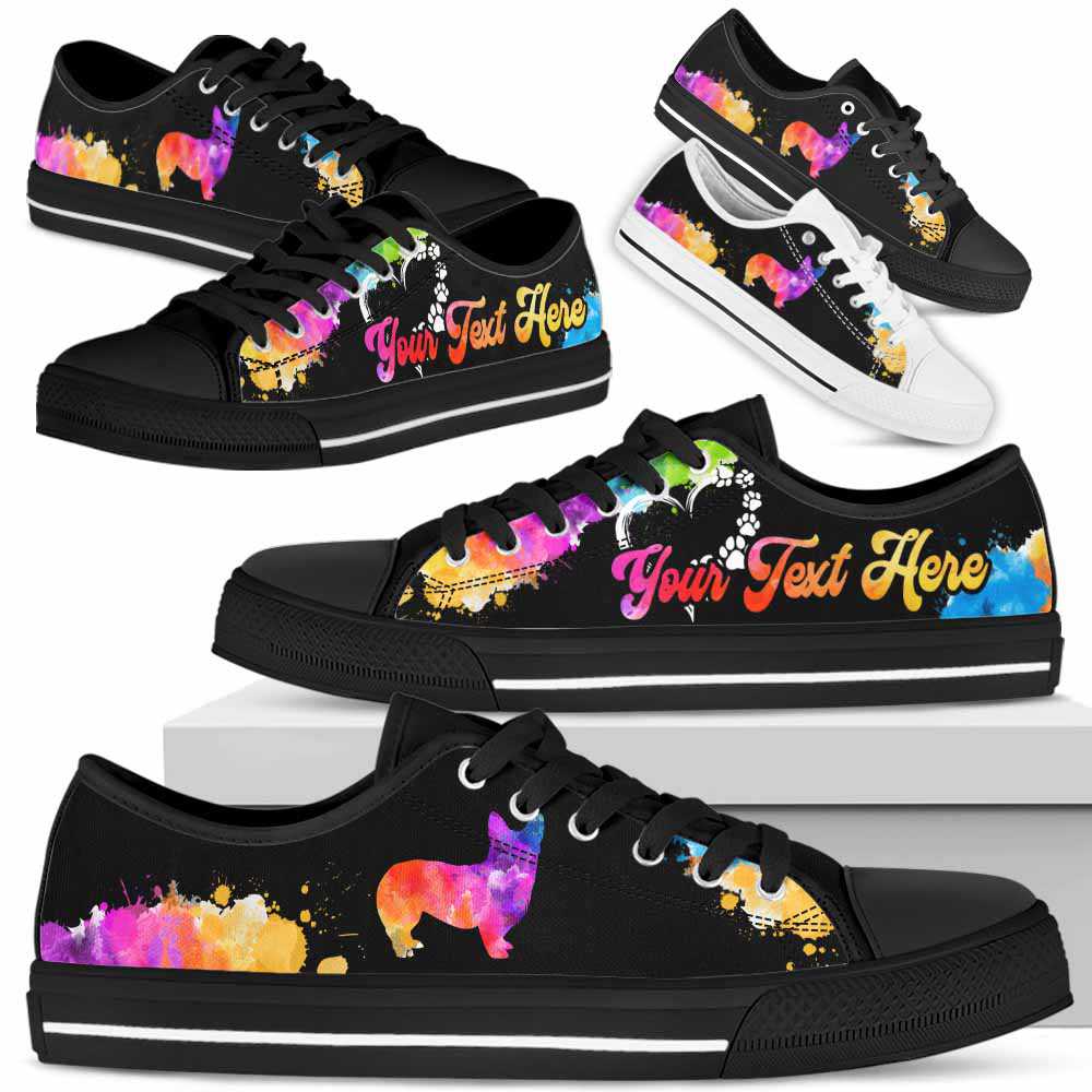 LTS-W-Dog-CustomWatercolor-Corgi-8@ Custom Watercolor Corgi 8-Corgi Dog Lovers Watercolor Low Top Shoes Gift Men Women. Dog Mom Dog Dad Colorful Custom Shoes.