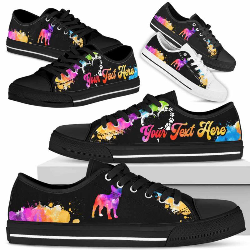 LTS-W-Dog-CustomWatercolor-Frenchie-11@ Custom Watercolor Frenchie 11-Frenchie Dog Lovers Watercolor Low Top Shoes Gift Men Women. Dog Mom Dog Dad Colorful Custom Shoes.