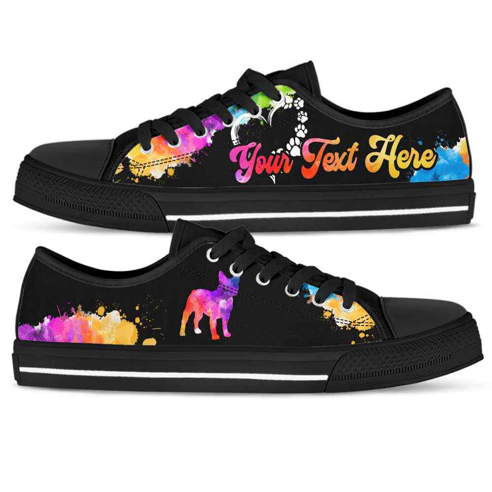LTS-W-Dog-CustomWatercolor-Frenchie-11@ Custom Watercolor Frenchie 11-Frenchie Dog Lovers Watercolor Low Top Shoes Gift Men Women. Dog Mom Dog Dad Colorful Custom Shoes.