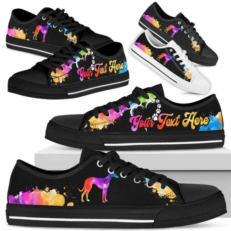 LTS-W-Dog-CustomWatercolor-Greyhound-13@ Custom Watercolor Greyhound 13-Greyhound Dog Lovers Watercolor Low Top Shoes Gift Men Women. Dog Mom Dog Dad Colorful Custom Shoes.