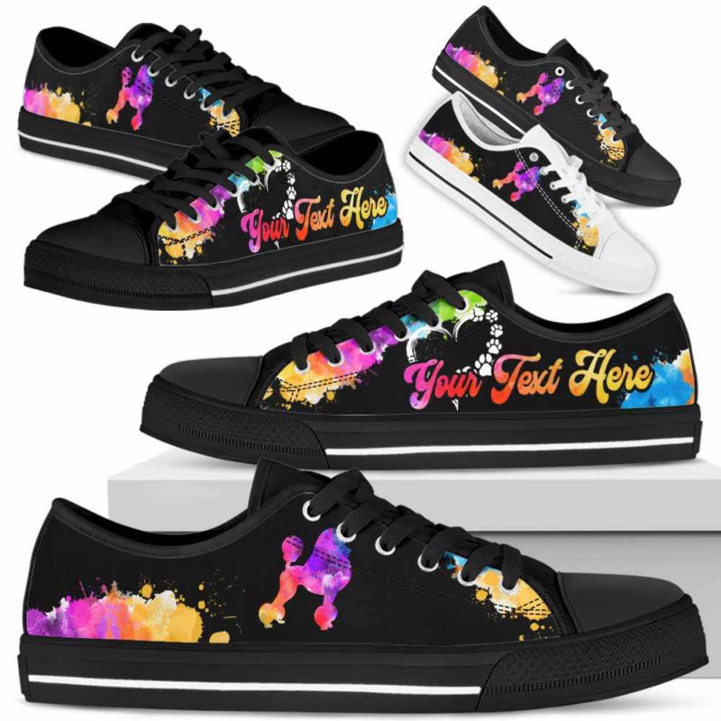 LTS-W-Dog-CustomWatercolor-Poodle-18@ Custom Watercolor Poodle 18-Poodle Dog Lovers Watercolor Low Top Shoes Gift Men Women. Dog Mom Dog Dad Colorful Custom Shoes.
