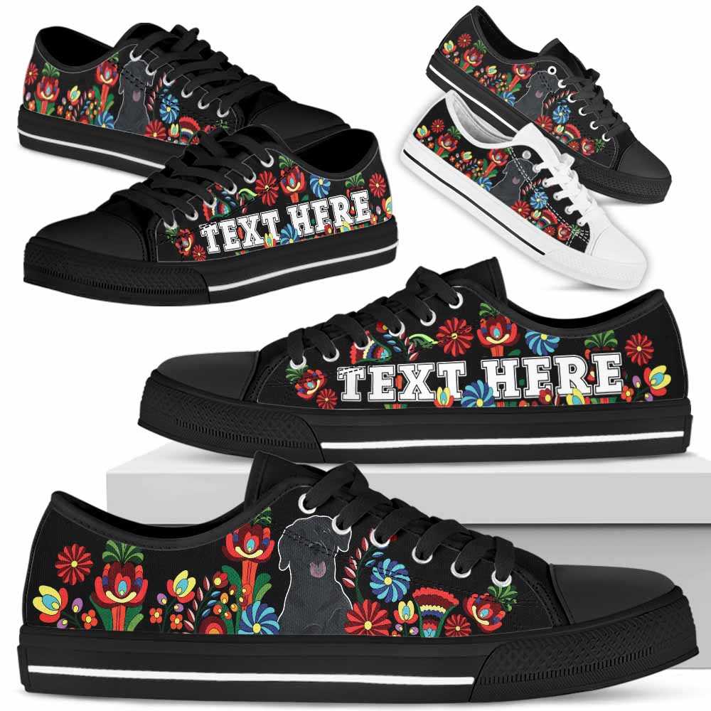 LTS-W-Dog-Embroidery13-Lab-38@undefined-Lab Dog Lovers Tennis Shoes Colorful Floral Gym Low Top Shoes Gift Women Men. Dog Mom Dog Dad Custom Shoes. Labrador Retriever