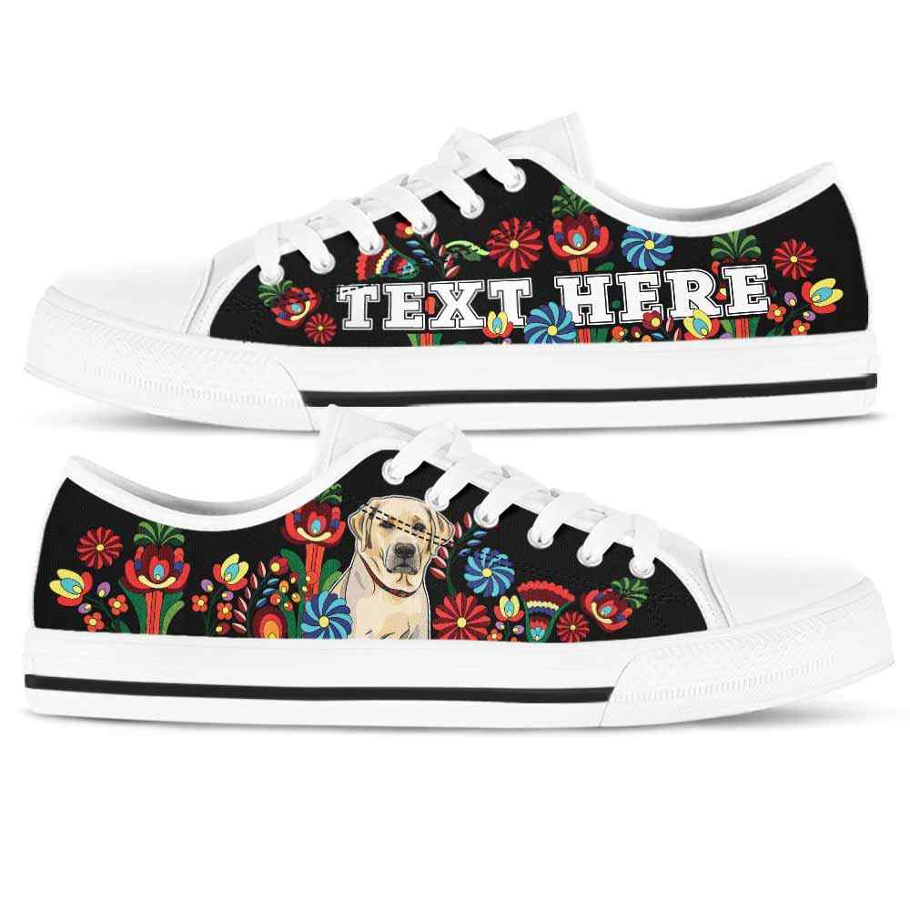 LTS-W-Dog-Embroidery13-Lab-39@undefined-Lab Dog Lovers Tennis Shoes Colorful Floral Gym Low Top Shoes Gift Women Men. Dog Mom Dog Dad Custom Shoes. Labrador Retriever