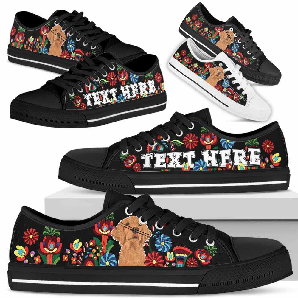 LTS-W-Dog-Embroidery13-Lab-40@undefined-Lab Dog Lovers Tennis Shoes Colorful Floral Gym Low Top Shoes Gift Women Men. Dog Mom Dog Dad Custom Shoes. Labrador Retriever