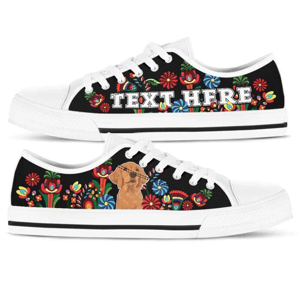 LTS-W-Dog-Embroidery13-Lab-40@undefined-Lab Dog Lovers Tennis Shoes Colorful Floral Gym Low Top Shoes Gift Women Men. Dog Mom Dog Dad Custom Shoes. Labrador Retriever