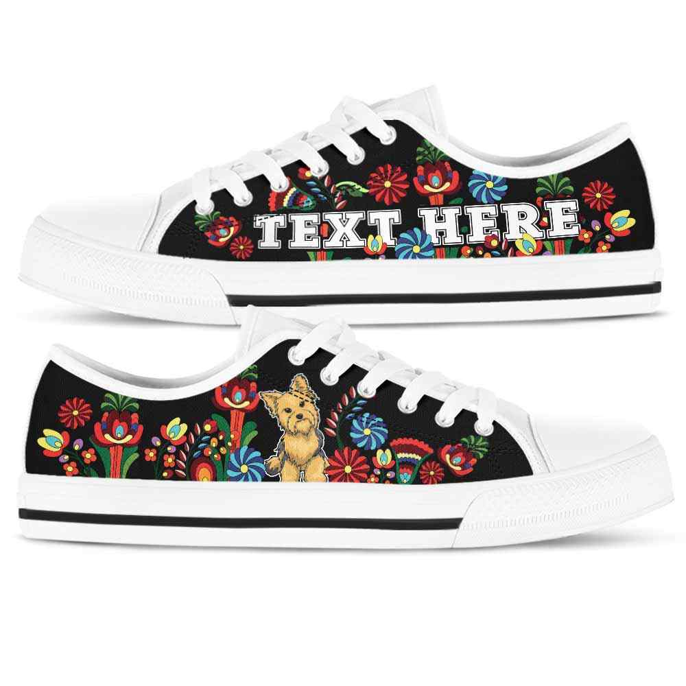LTS-W-Dog-Embroidery13-Yorkie-63@undefined-Yorkie Dog Lovers Tennis Shoes Colorful Floral Gym Low Top Shoes Gift Women Men. Dog Mom Dog Dad Custom Shoes. Yorkshire Terrier