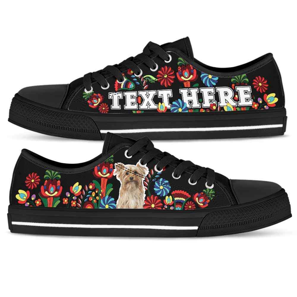 LTS-W-Dog-Embroidery13-Yorkie-65@undefined-Yorkie Dog Lovers Tennis Shoes Colorful Floral Gym Low Top Shoes Gift Women Men. Dog Mom Dog Dad Custom Shoes. Yorkshire Terrier